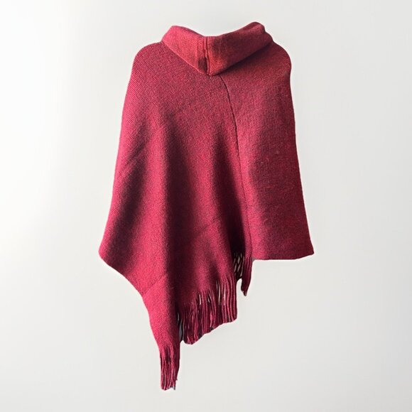 Chico’s Wild Poppy Cowl Neck Fringe Poncho Women's One Size Red Holiday Festive - Picture 7 of 9